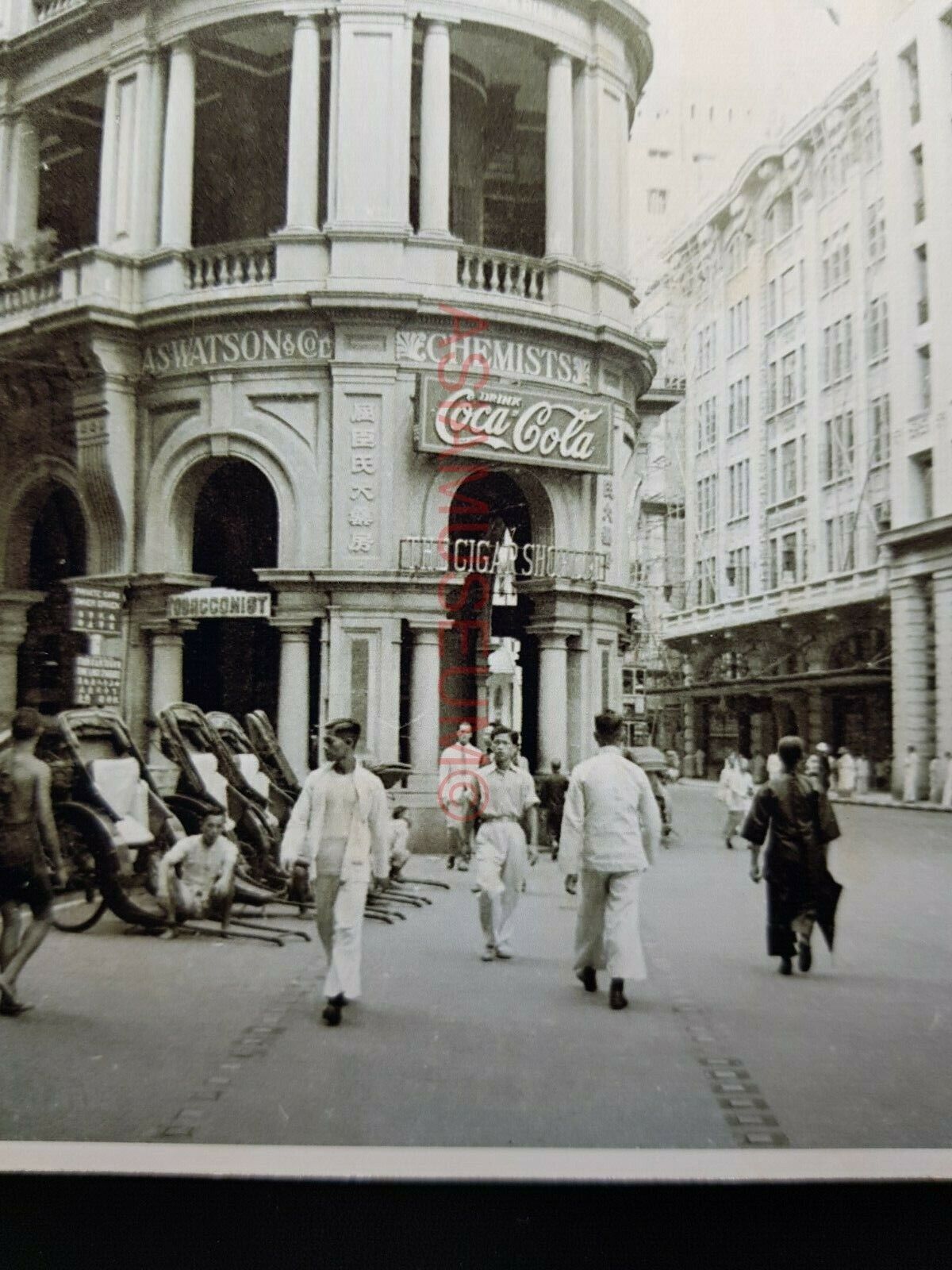 British Colonial Building Vintage B&W Hong Kong Street Photo Postcard RPPC #1925