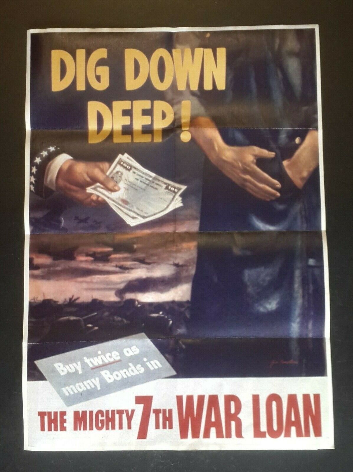 1944 WW2 USA AMERICA BUY WAR LOAN BONDS TANK AIRCRAFT JAPAN PROPAGANDA POSTER