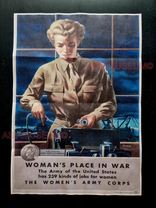 1943 WW2 USA AMERICA WOMEN ARMY CORPS WAR REPAIR RADIO JOB PROPAGANDA POSTER 519