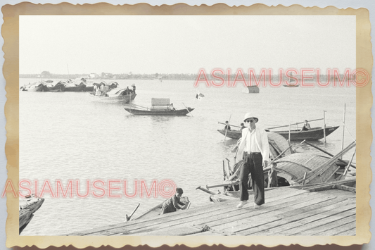 40s WW2 Vietnam HANOI HALONG BAY PIER SHIP HARBOR BOAT SAIL Vintage Photo 04234