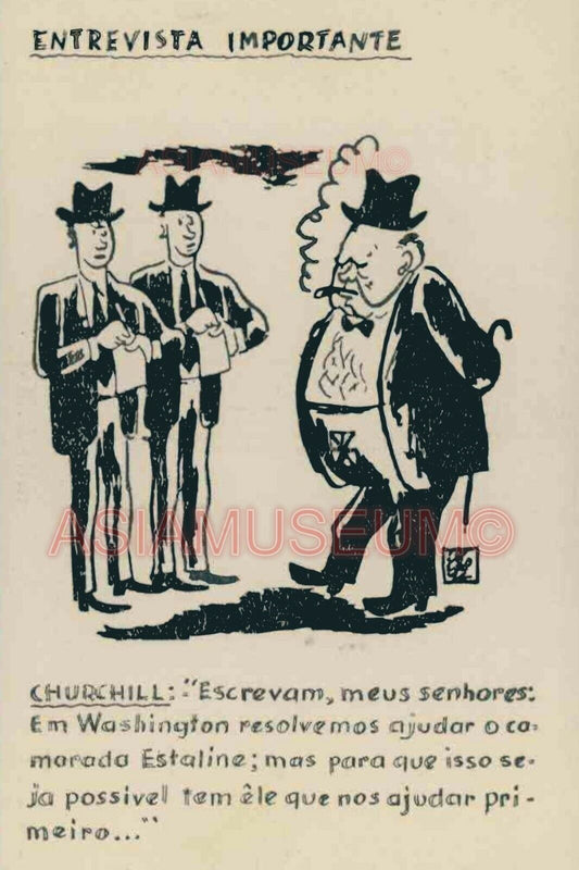 1942 WWii COMIC FUNNY BRITAIN WINSTON CHURCHILL WASHINGTON FRANCE WAR Postcard