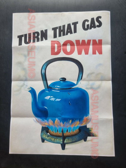 1941 WW2 USA AMERICA SAVE ENERGY TURN GAS DOWN BOIL WATER WAR PROPAGANDA POSTER