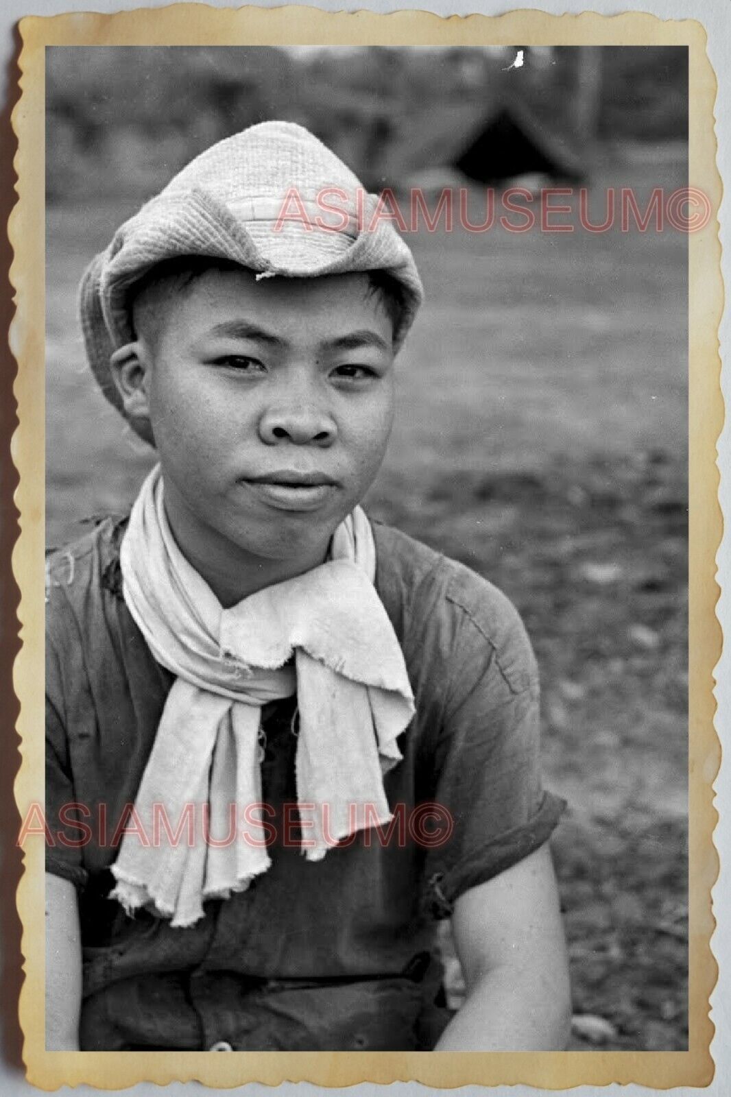 60s Vietnam War YOUNG MAN ARMY SOILDIER VIET CONG JUNGLE CAP Vintage Photo 1105