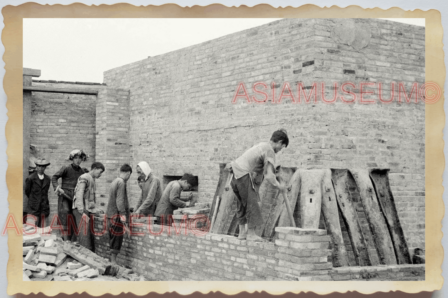 40s WW2 Vietnam RECRUIT BUILDING FORTRESS HOUSE BRICK WAR ii Vintage Photo 27135