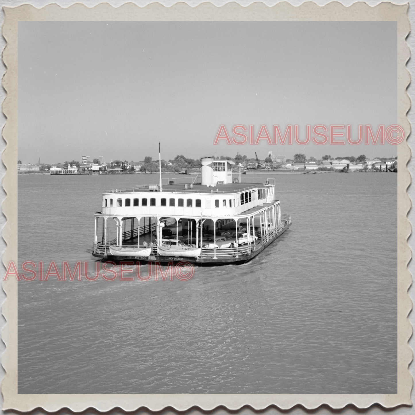 50s NEW ORLEANS LOUISIANA CITY MISSISSIPPI RIVER FERRY CAR OLD USA Photo 12100