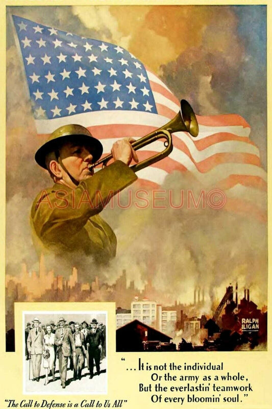 1941 WW2 USA UNITED STATES FLAG ARMY CALL TO DEFENSE BATTLE PROPAGANDA Postcard