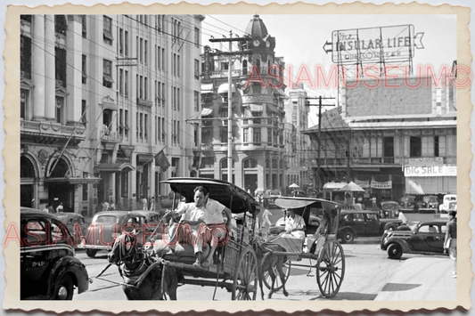 50s PHILIPPINES MANILA STREET SCENE HORSE CARRIAGE CAR SHOP Vintage Photo 29616