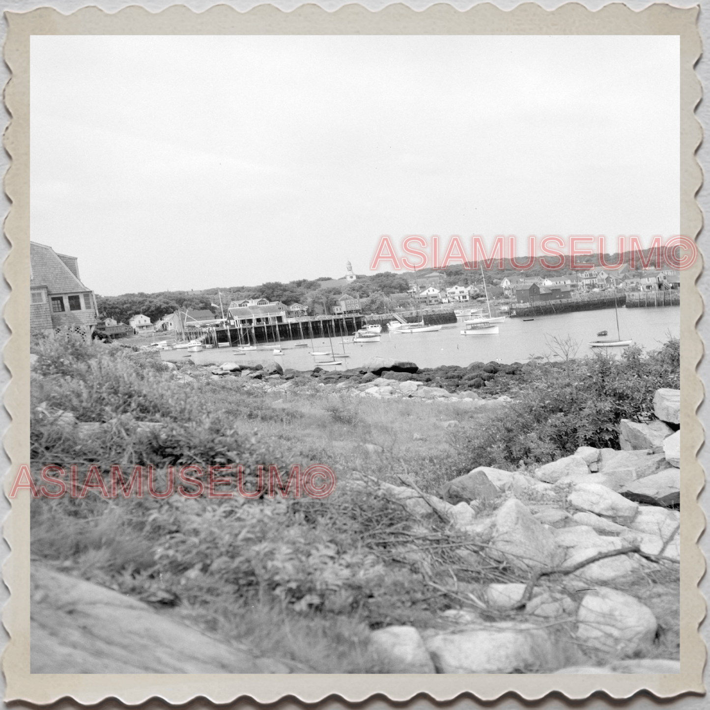 50s ROCKPORT KNOX COUNTY MAINE ROCKLAND HARBOR PIER VIEW VINTAGE USA Photo 9299