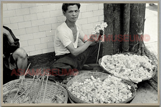 40s Street Flower Man Vendor Market Ad Hong Kong Vintage Photo Postcard RPPC 436