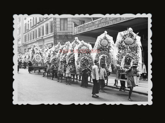 50s FUNERAL PARLOR FLOWER CART BASKET TEMPLE Vintage Hong Kong Photograph #1133