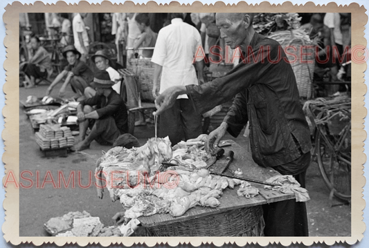 WW2 Street Scene Market Butcher Meat Pork Seller Vintage Singapore Photo 17599