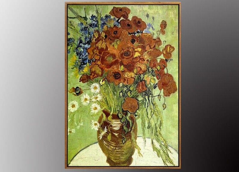 VAN GOGH Red Poppies and Daisies Oil Painting Canvas Art Print WITH Gold FRAMED