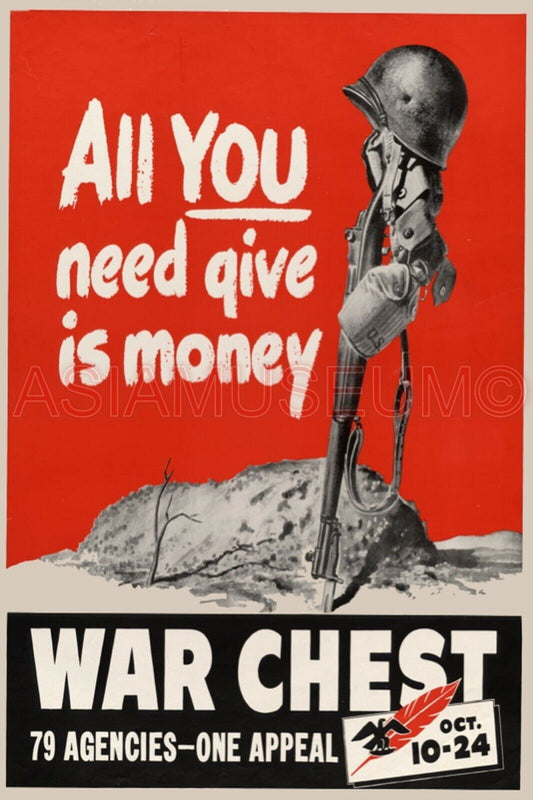 1943 WW2 USA AMERICA ARMY SOLDIER WAR CHEST BONDS LOANS STAMP GUN RIFLE Postcard