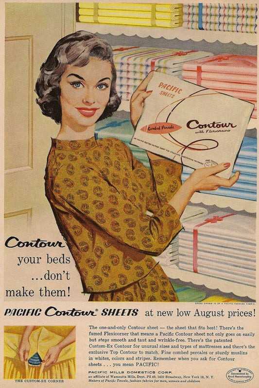 1950s WOMEN SEXY LADY PACIFIC CONTOUR BED SHEET HOME Ads Vintage Postcard #130