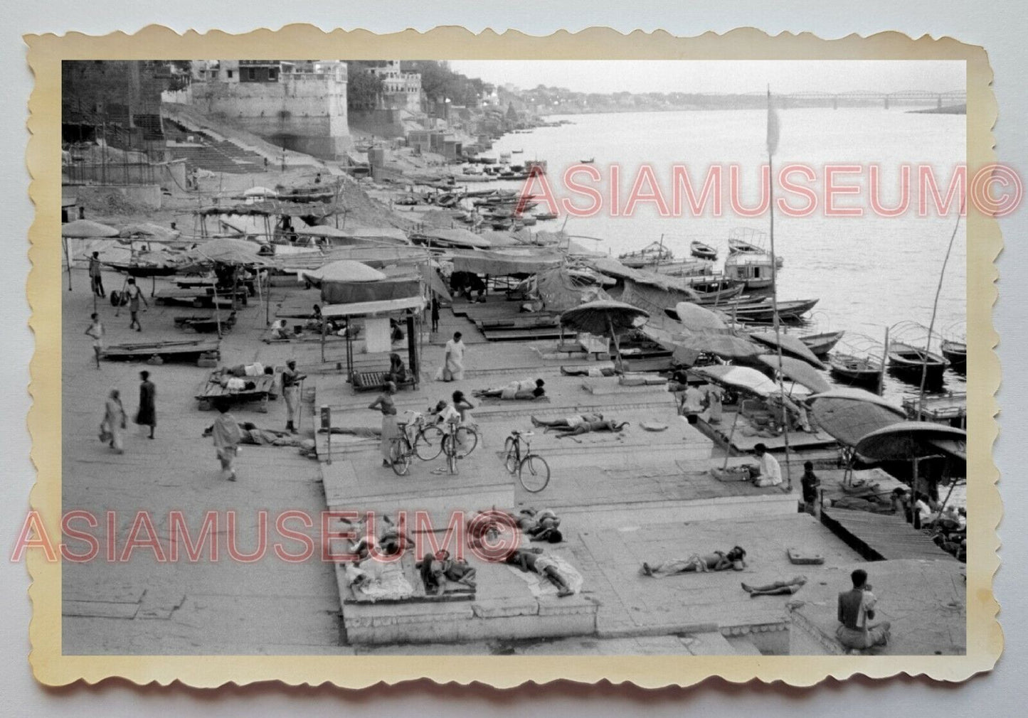 1940s Calcutta GANGES RIVER AERIAL VIEW BOAT BICYCLE Vintage INDIA Photo #1114