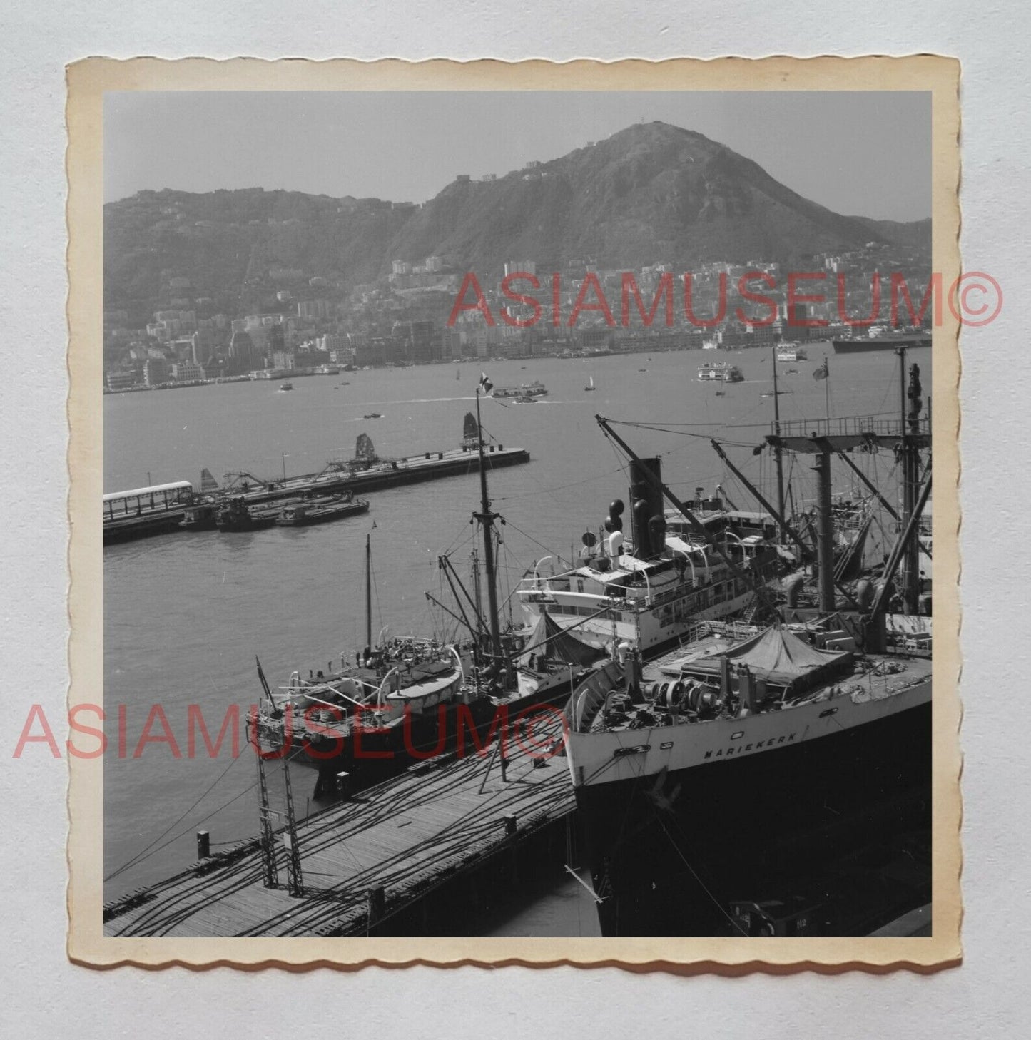 VICTORIA HARBOR PEAK SHIP FERRY DOCK  B&W Vintage Hong Kong Photo 27141 香港旧照片