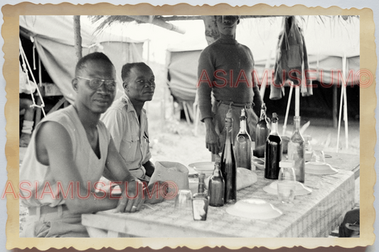 40s WW2 Vietnam FRANCE AFRICAN ARMY DRINKS BORDER GUARD BASE Vintage Photo 26857