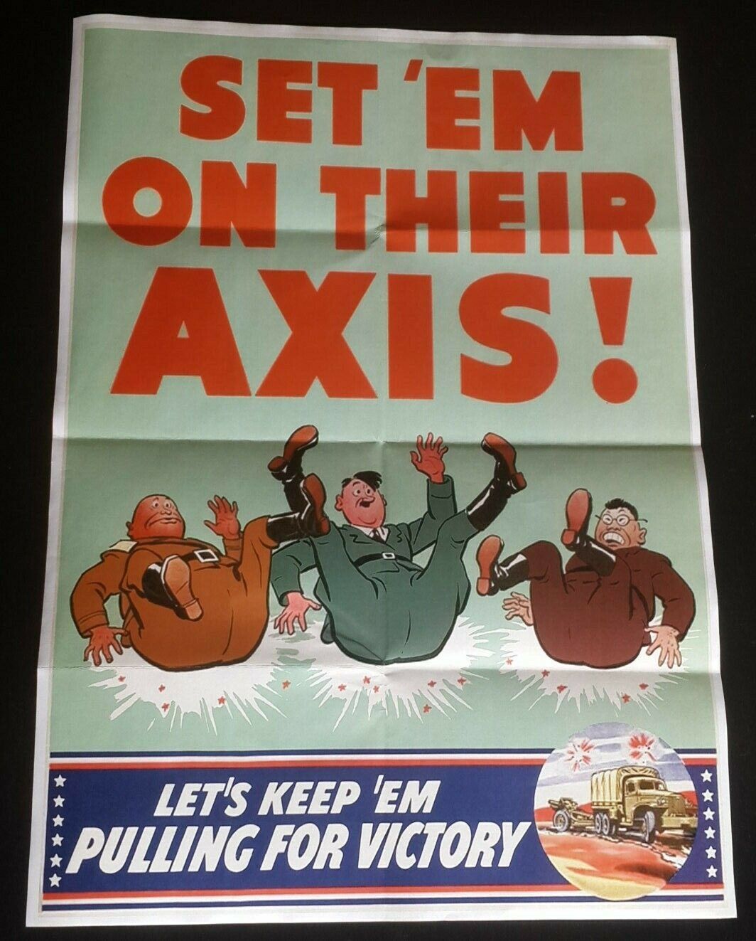 1943 WWii CARTOON COMIC FUNNY CARICATURE D-DAY USA TRUCK TOJO PROPAGANDA POSTER