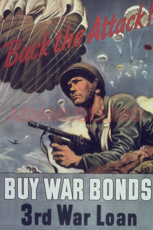 1944 WW2 USA AMERICA ARMY SOLDIER BUY WAR BONDS PARACHUTE PROPAGANDA Postcard