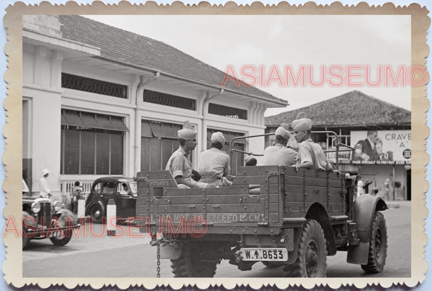 40s East India British Army Sikh Truck Lorry Vintage B&W Singapore Photo 17652