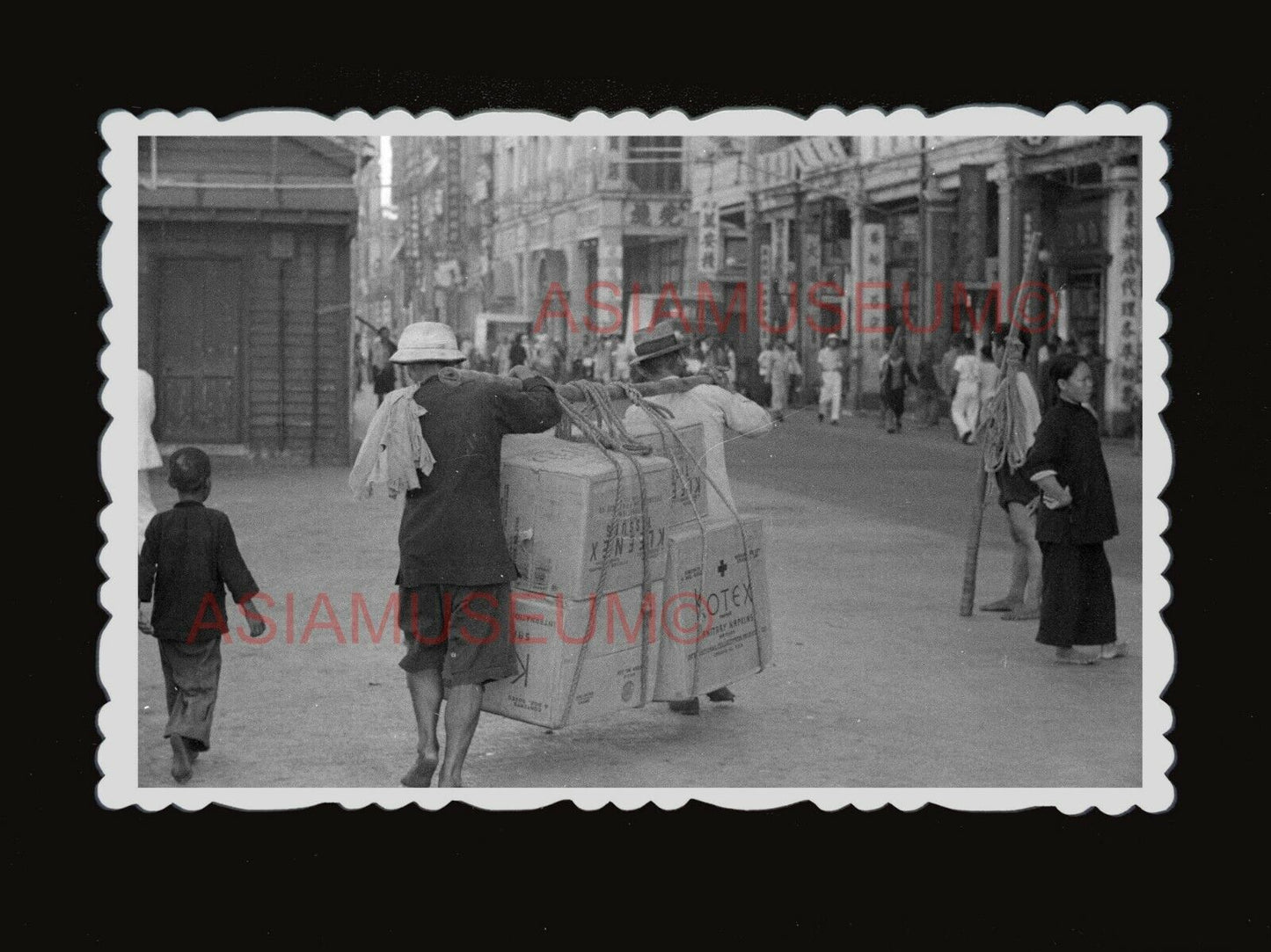 1940s Des Voeux Road Street Scene Cargo Kotex Vintage B&W Hong Kong Photo #1663