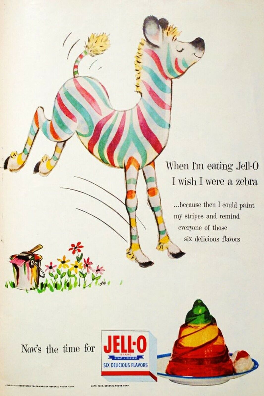 1950s AMERICA JELL-O ZEBRA JELLY FLOWER RAINBOW  FOOD Ads Vintage Postcard #95