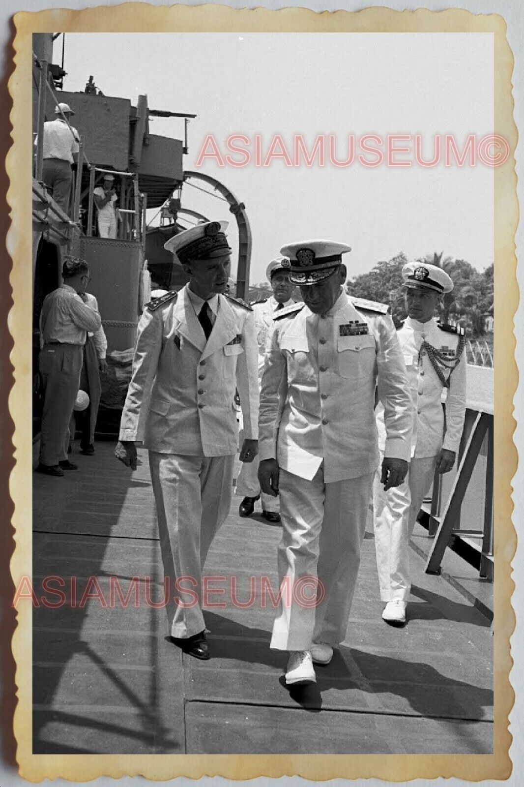 40s Vietnam War SAIGON FRENCH NAVY CAPTAIN WARSHIP SAILOR GUN Vintage Photo 1289