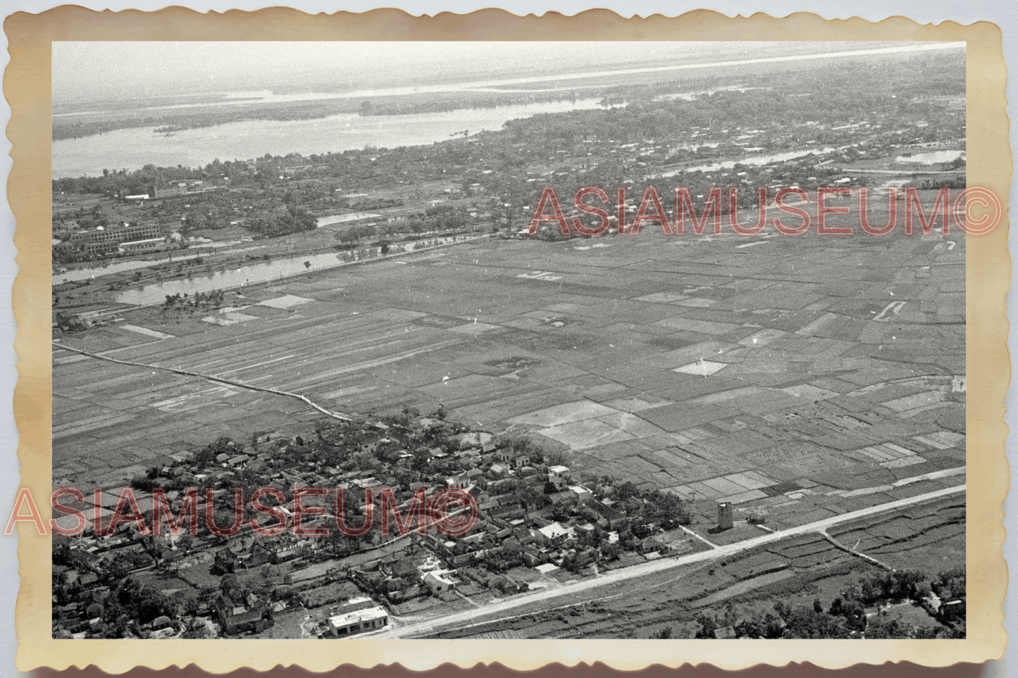 40s WW2 Vietnam FRENCH MILITARY PLANE AERIAL VIEW HANOI TOWN Vintage Photo 30115