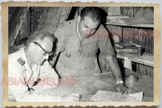 40s WW2 Vietnam MILITARY BASE CAMP PORTRAIT COMMANDER MAP Vintage Photo 26409