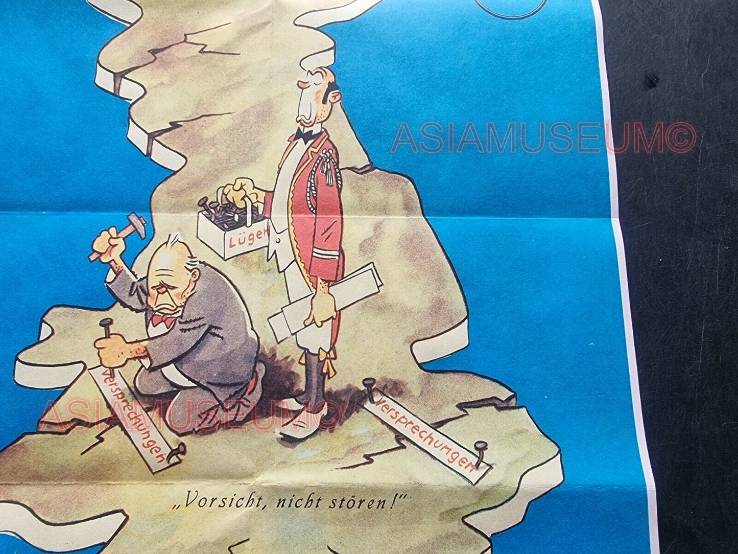 1944 WW2 USA AMERICA UK BRITIAN BRITISH ENGLAND MAP CHURCHILL PROPAGANDA POSTER