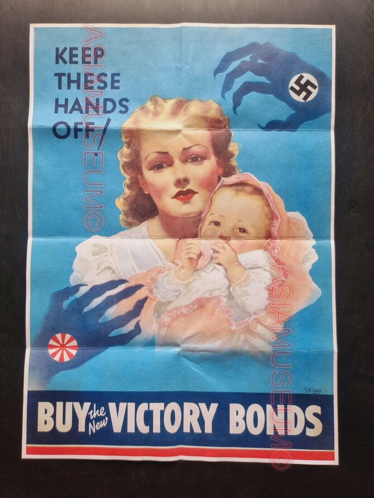 1943 WW2 AMERICA WOMEN BABY GIRL BUY WAR VICTORY BONDS JAPAN PROPAGANDA POSTER