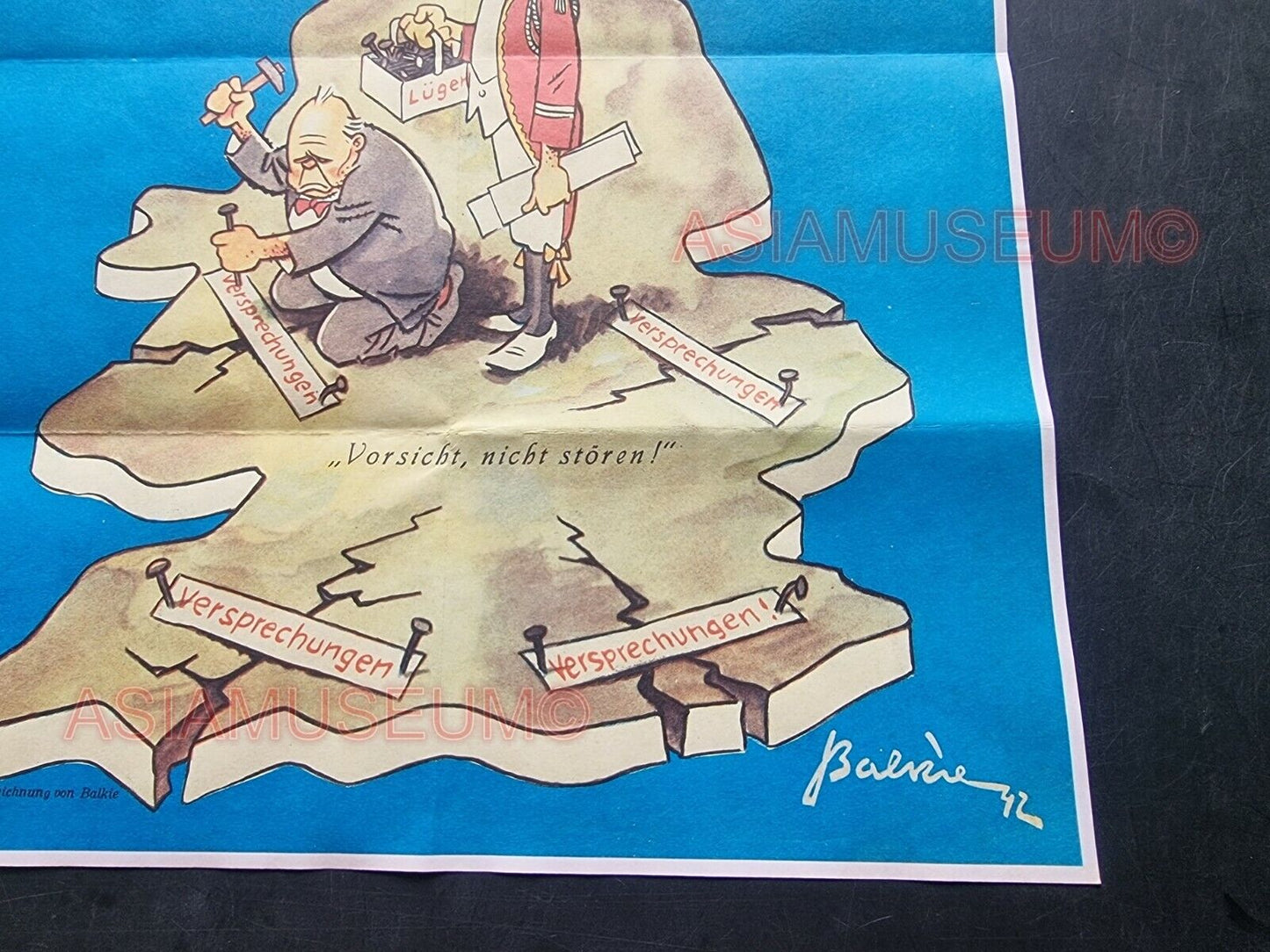 1944 WW2 USA AMERICA UK BRITIAN BRITISH ENGLAND MAP CHURCHILL PROPAGANDA POSTER