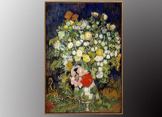 VAN GOGH Chrysanthemums and Wild Flowers in a Vase Painting Art Print Gold FRAME