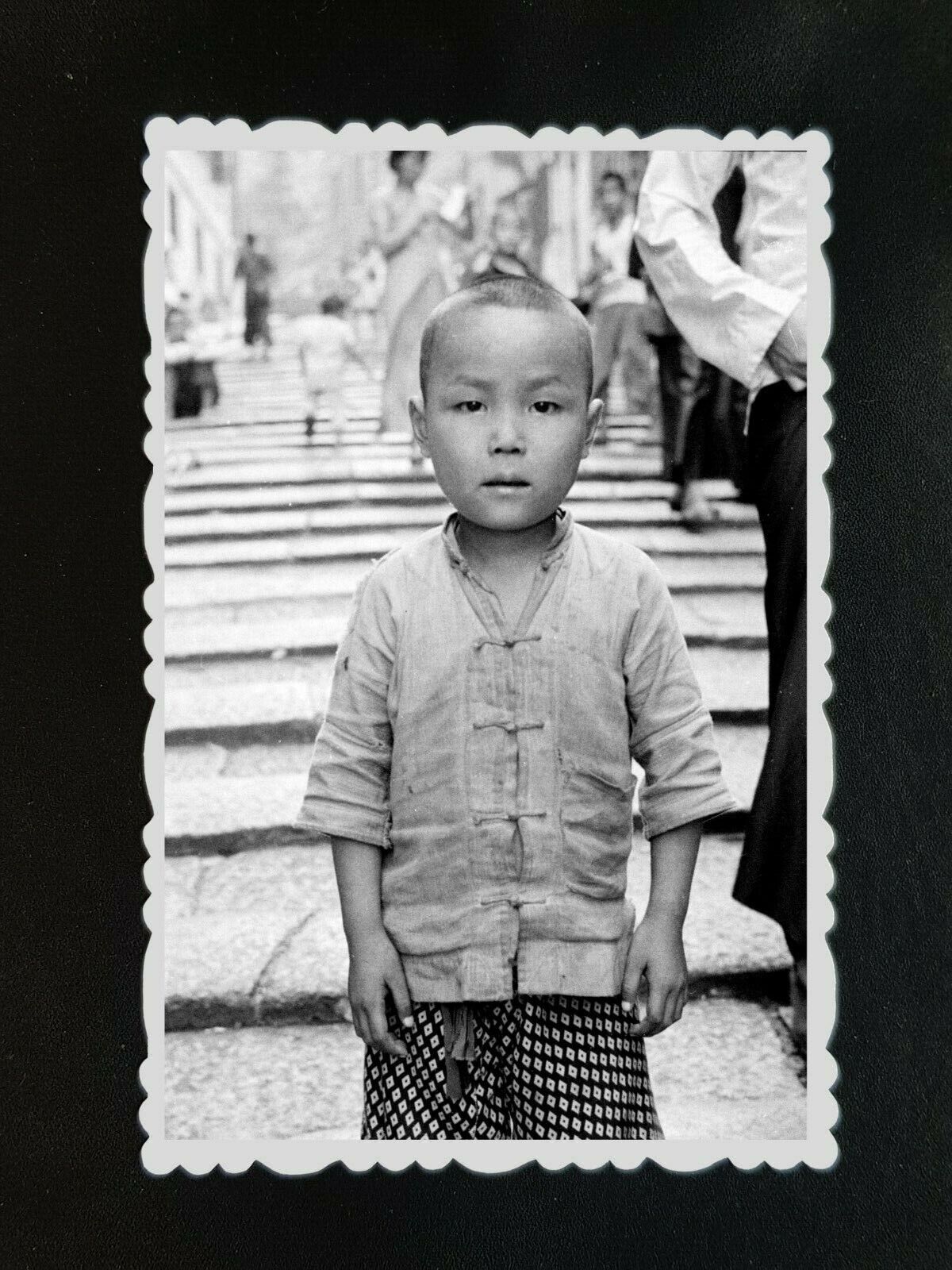 1950s Vintage Hong Kong Photo Portrait Boy Pottinger Street Steps Central  #347