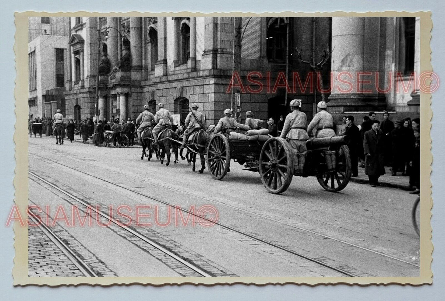 WW2 ARMY SOLDIER HORSE CANNON MILITARY Vintage China Shanghai Photo 252 中国上海老照片