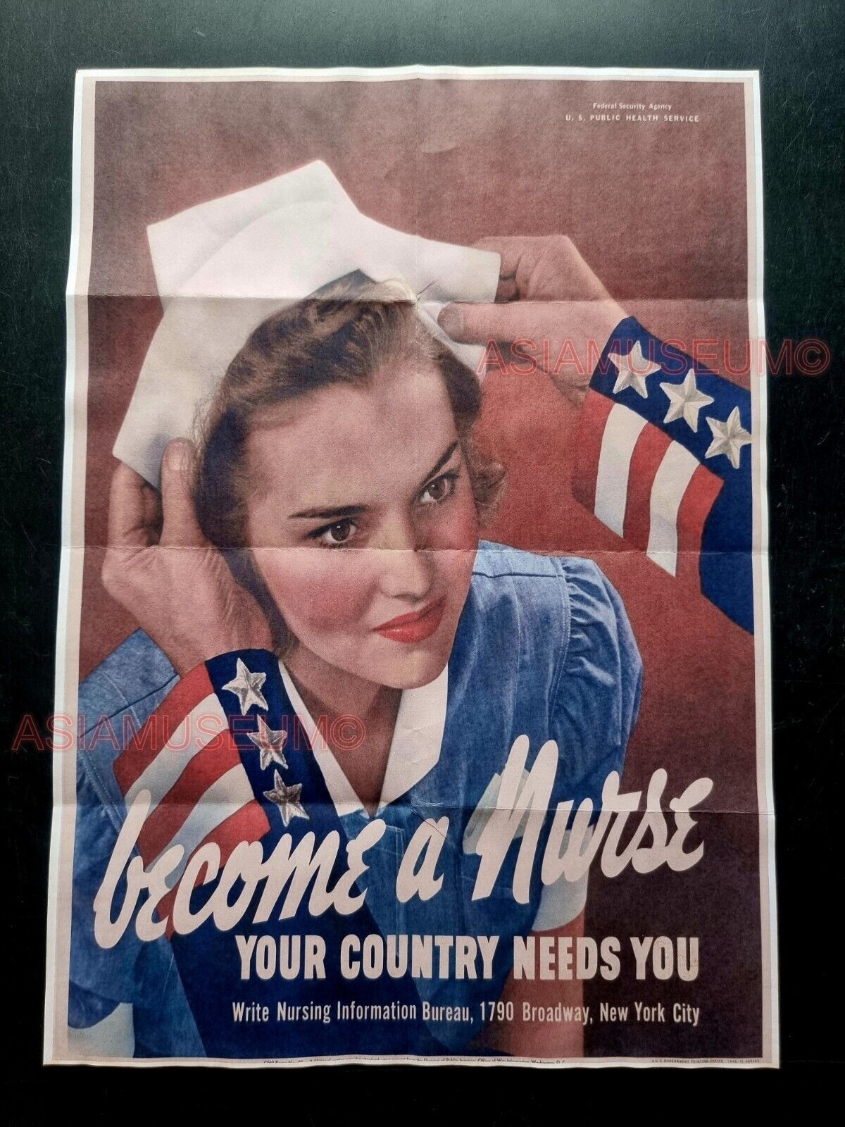 1943 WW2 USA AMERICA WOMEN BURSE CORPS WAR FLAG RECRUIT  PROPAGANDA POSTER 500