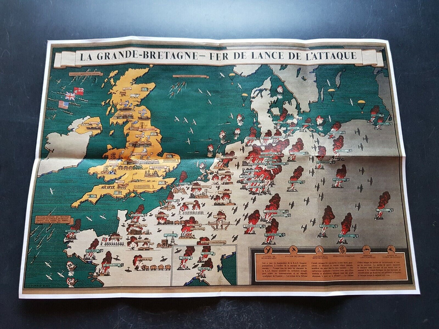 1942 WW2 BRITAIN FRANCE SPAIN EUROPE HOLLAND BELGIUM WAR MAP  PROPAGANDA POSTER