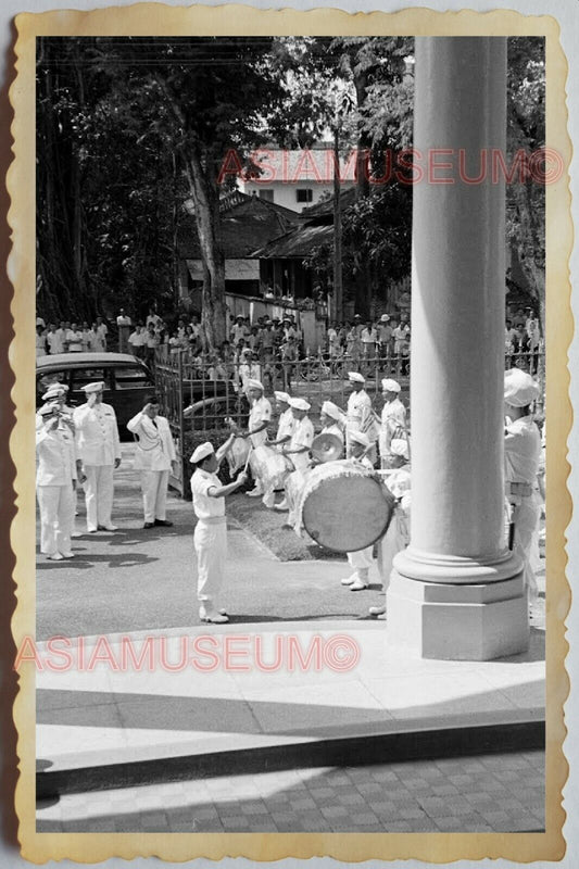 50s Vietnam SAIGON STREET SCENE BAND PARADE FRENCH BUILDING  Vintage Photo 625