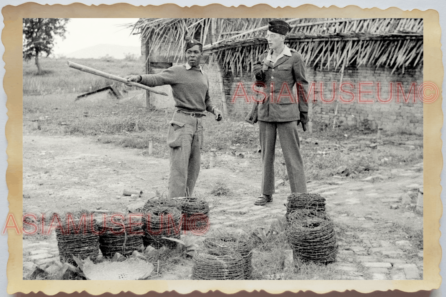 40s WW2 Vietnam FRENCH ARMY FENCE BARB WIRE BORDER PATROL ii Vintage Photo 26455