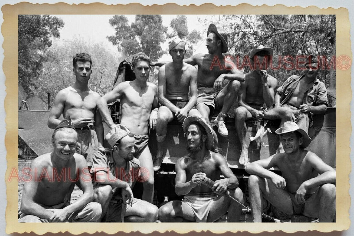 50s Vietnam War Group Ho Chi Minh Tank Army Gay Man Topless Vintage Photo #762