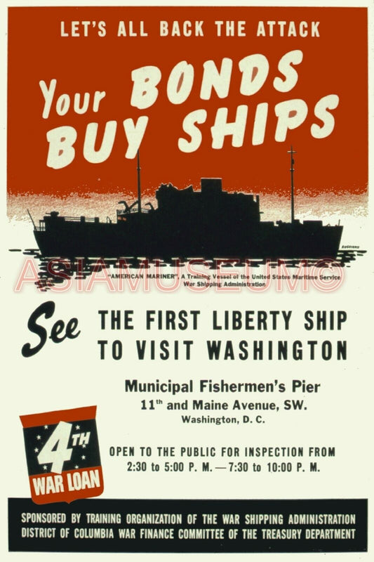 1942 WW2 USA AMERICA BUY WAR BONDS LOAN LIBERTY SHIP BATTLE PROPAGANDA Postcard