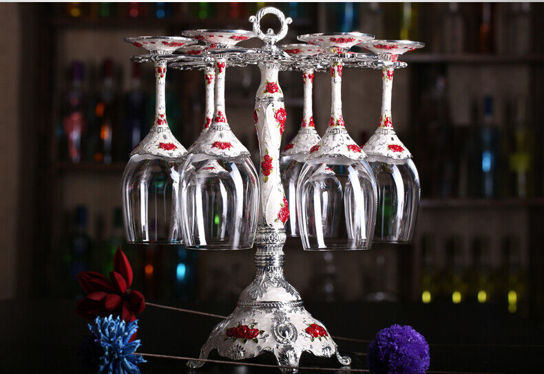 Set Antique Renaissance Vintage Style 6 Crystal Glass Hanger Decanter Wine Red