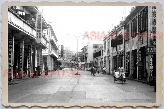 40's MACAU MACAO Street Scene Shop Road Pedicab Old Vintage Photo 澳门旧照片 27177