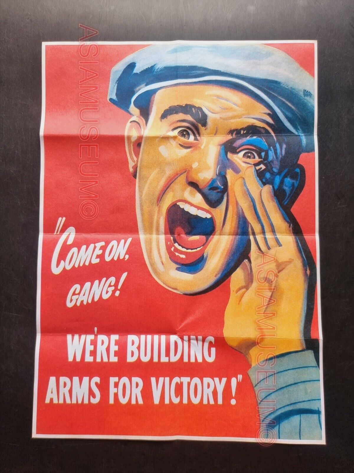 1943 WW2 USA AMERICA FACTORY BUILDING ARMS FOR VICTORY BATTLE  PROPAGANDA POSTER