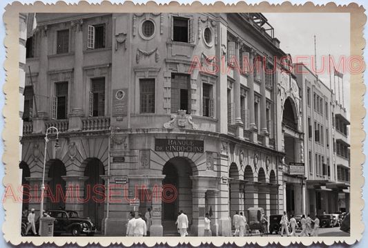 WW2 Street Bank of Indochina Building Car Rickshaw Vintage Singapore Photo 17742