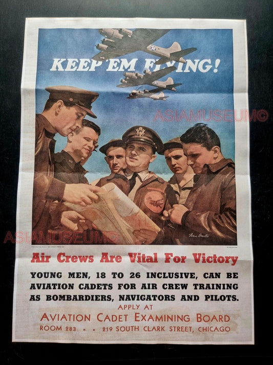 1943 WW2 USA AMERICA AIRFORCE AVIATION CADET PILOT CREW  PROPAGANDA POSTER 537