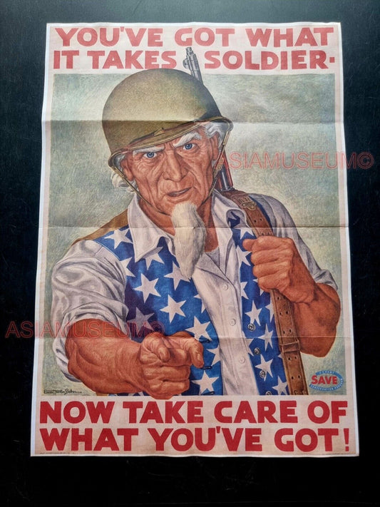 1943 WW2 USA AMERICA ARMY TAKE CARE SOLDIER UNCLE SAM WAR PROPAGANDA POSTER 495