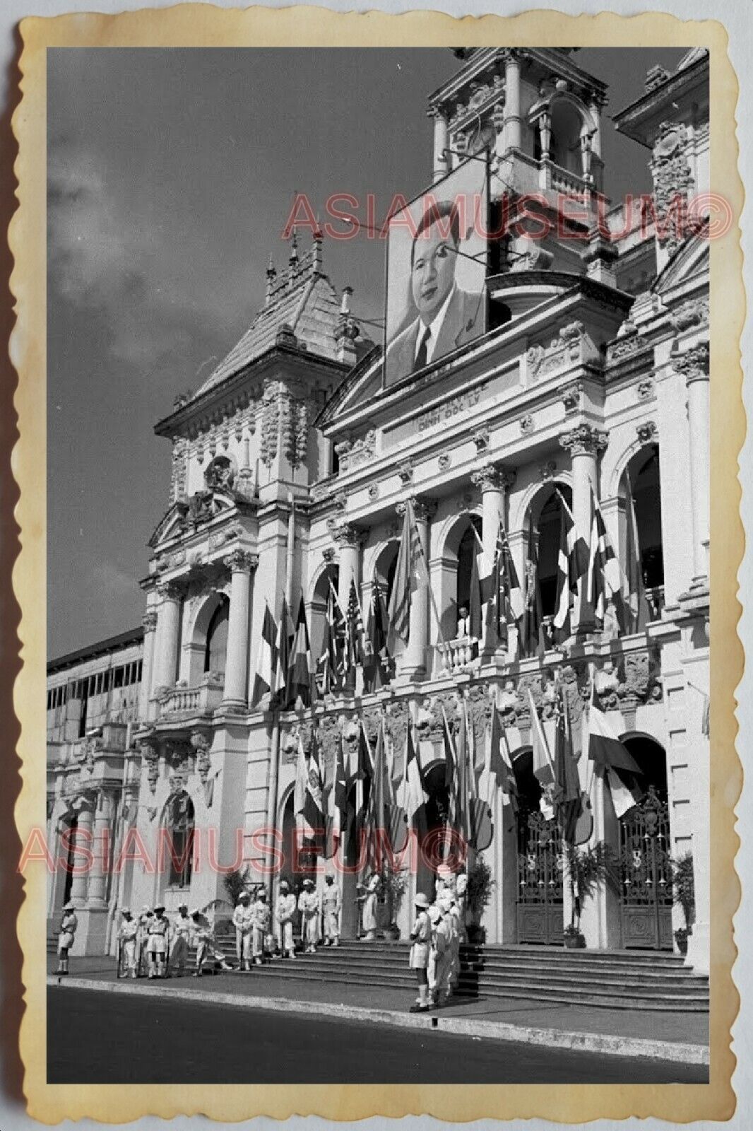 40s Vietnam War SAIGON CITY HALL BUILDING FRANCE FLAG COLONY Vintage Photo 1696