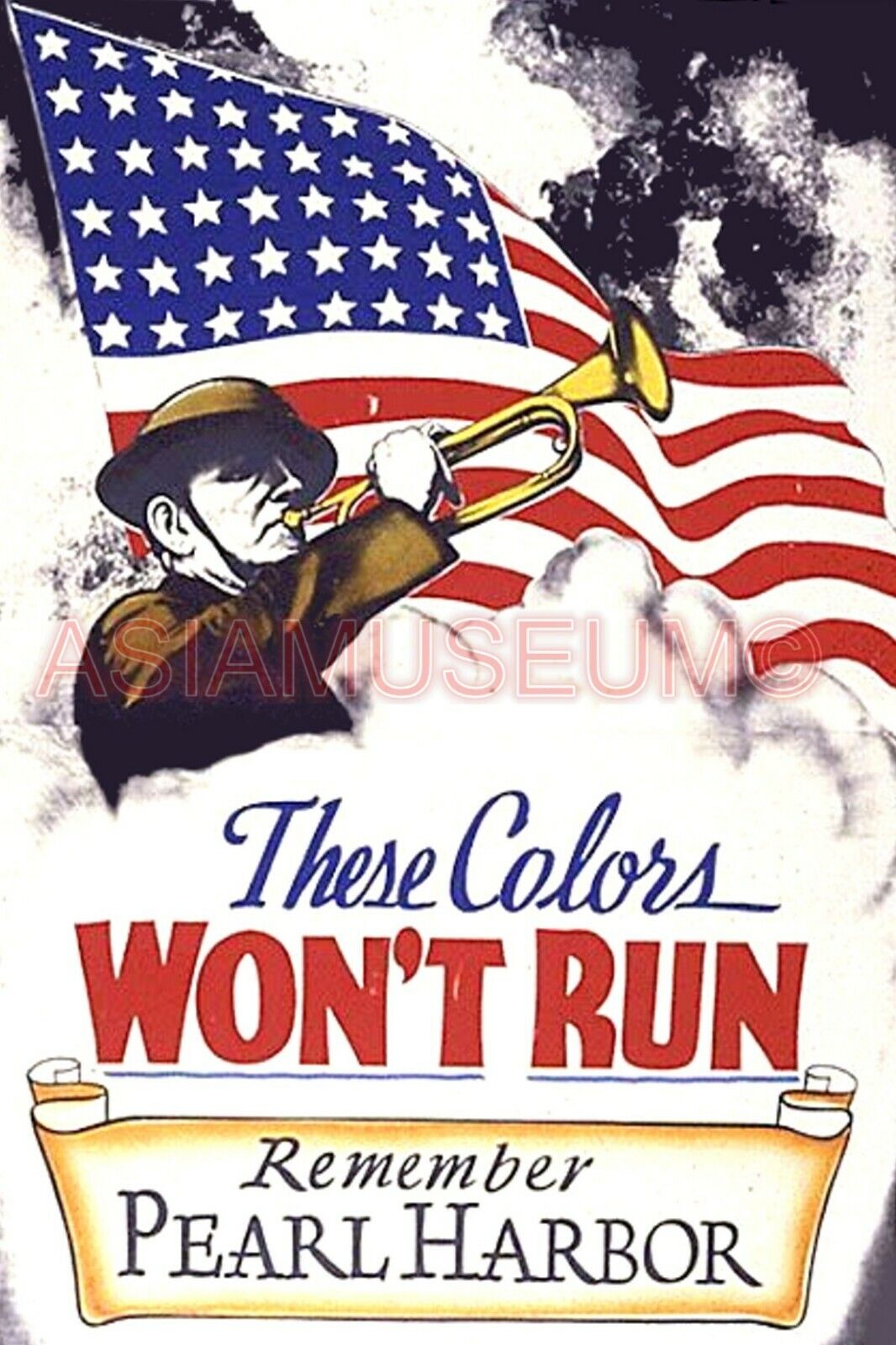 1941 WW2 USA AMERICA TRUMPET REMEMBER PEARL HARBOR WAR FLAG PROPAGANDA Postcard