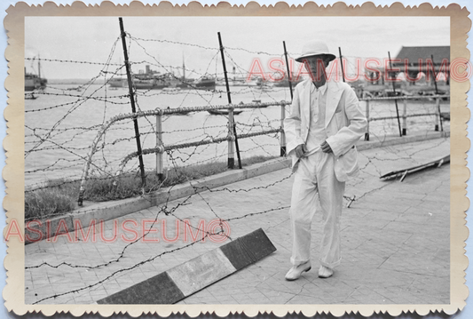 WW2 Man Suit Ship Ferry Port Pier Waterfront Boat Vintage Singapore Photo 17544